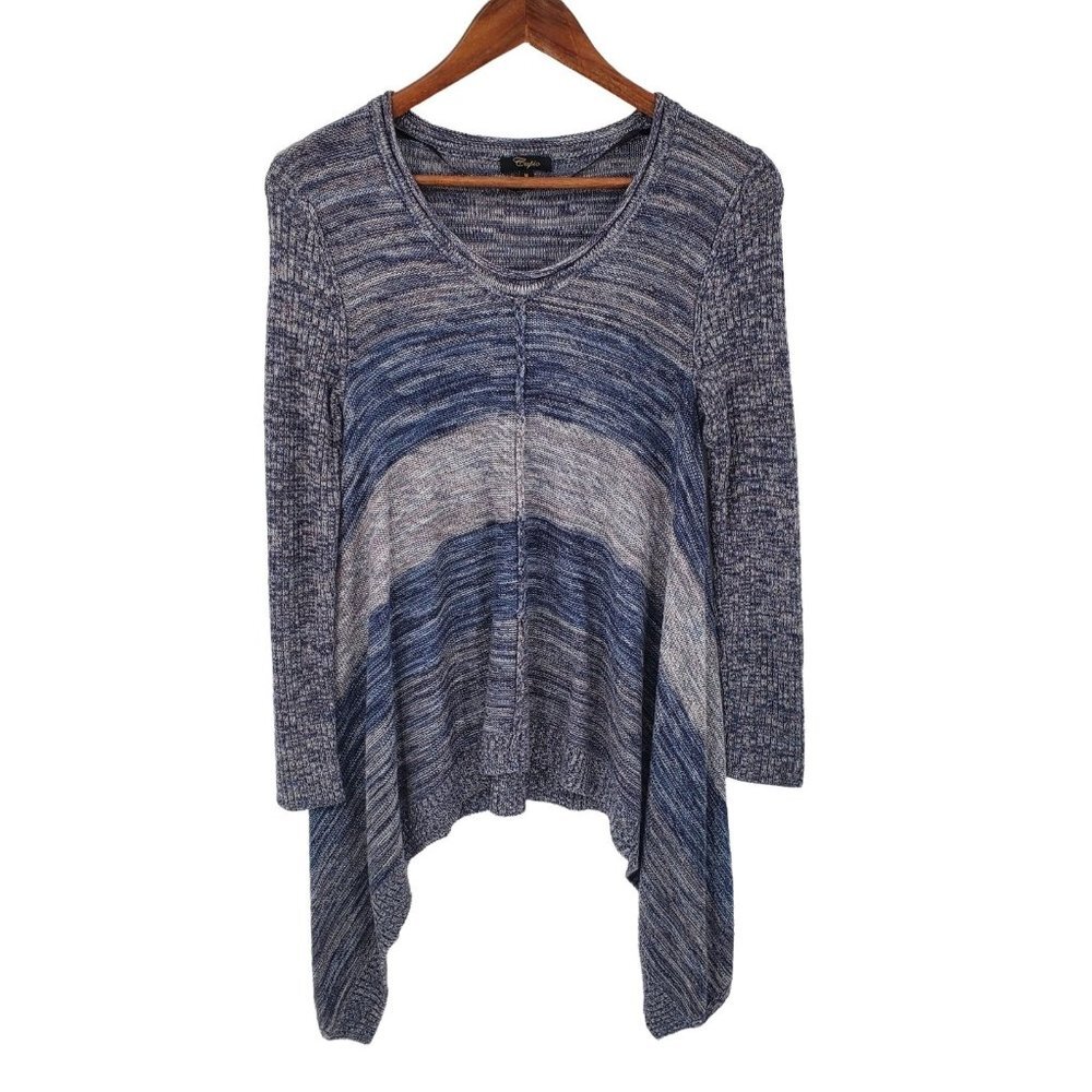 Cupio Anthropologie Knit Sweater Womens M Blue Sharkbite Hem Pullover Asymmetric